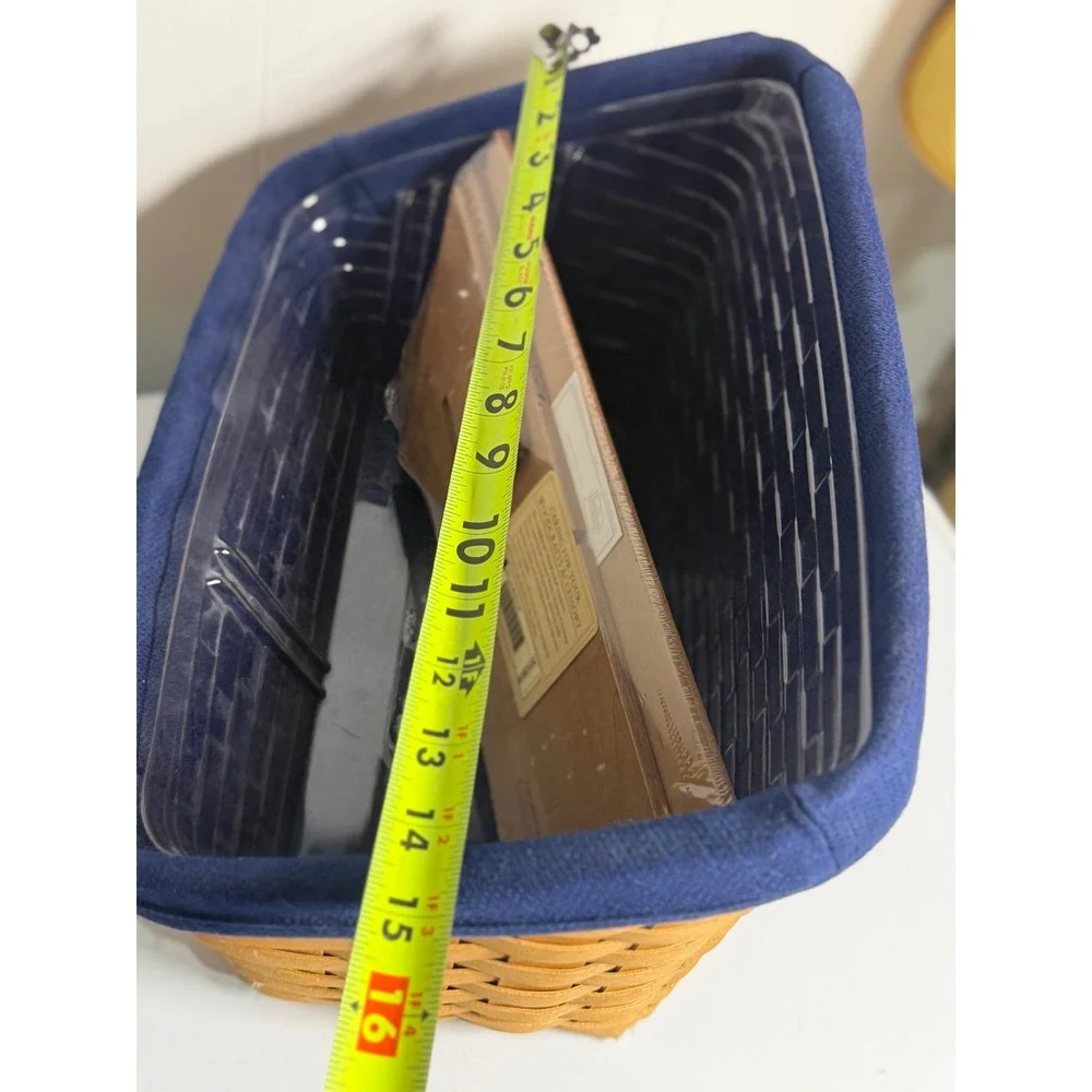 Longaberger Desk Top Organizer Woven Basket Blue Liner Plastic Protector Wood